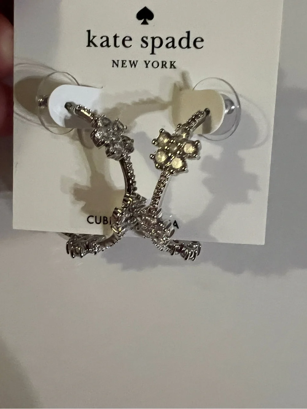 Kate Spade Silver Gleaming Garden CZ Floral Hoop Earrings New In Package